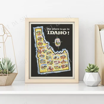 Idaho Baskı * Vintage Idaho Seyahat Poster * Retro Idaho Duvar Sanatı * Kuzeybatı Boise Idaho Devlet 1950's Orta Yüzyıl Kitsch