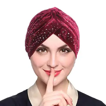 Kadife Kadın Türban Taklidi Moda Büküm Tarzı Müslüman Başörtüsü Retro Headwrap kızılderili şapkası Yumuşak Saç Dökülmesi Kemo Kap Kaput