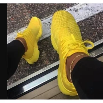 Kadın Ayakkabı Yaz 2022 Yeni Moda Nefes Örgü Platformu Sneakers kadın Konfor Artı Boyutu dantel-up Kama Spor rahat ayakkabılar