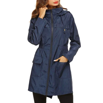 Kadın Hafif Yağmurluk Su Geçirmez Ceket Kapşonlu açık yürüyüş ceketi Uzun yağmurluklar Açık Dağcılık Ceket 1