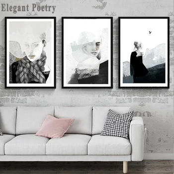 Kadın Soyut Siyah Beyaz Manzara Sanat tuval Boyama Baskı Posteri Resim Duvar Oturma Odası Yatak Odası İskandinav Tarzı Ev Dekor
