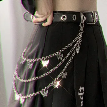 Kadın İki Katmanlı Kelebek Zincir Hip Hop Punk Rock Metal Altın Gümüş Metal Zincir Pantolon Kaya Takı Hediye Anahtarlık