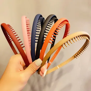 Kadınlar Basit Renkli Mat Dişli Hairbands Kırık Saç Bitirme Bandı Açık Saç Çember Şapkalar moda saç aksesuarları