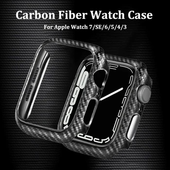 Karbon Fiber Kapak Apple Ürünü İçin 7 6 SE 5 4 3 2 Kabuk Koruyucu iWatch Serisi 44mm 40 45mm 41mm 42mm 38mm PC Baskı Durumda