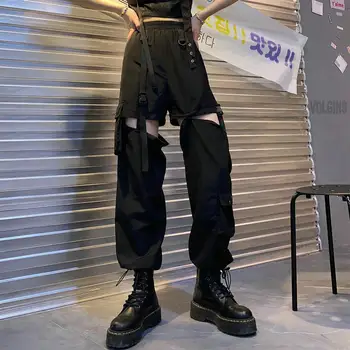 Kargo pantolon Kadın 2022 Moda Punk Jogger Pantolon Harajuku Streetwear Bahar Ayak Bileği Uzunlukta Erkekler Siyah harem pantolon Büyük Boy