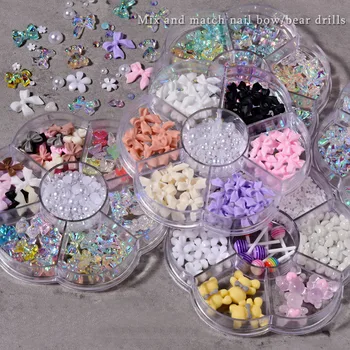 Karışık Stilleri Rhinestone İnci 3D Süslemeleri Metal yay-düğüm Aurora Ayı Kelebek Boncuk Çiviler Kristaller Tırnak Sanat Aksesuarları