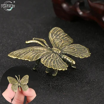 Katı Saf Pirinç Kelebek Figürler Minyatürleri Masaüstü Süs Antika Bakır Böcek Heykeli Ev Dekorasyon El Sanatları Aksesuarları