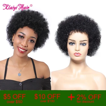 Klaiyi Saç Afro Kinky Kıvırcık Peri Kesim peruk insan saçı Peruk Kadınlar İçin Kabarık Kıvırmak Bob Peruk Zencefil Turuncu Kısa Makine Yapımı Peruk