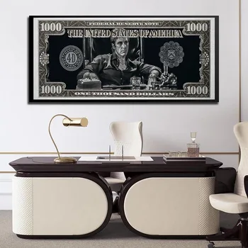 Klasik Film Tuval Boyama Scarface Tony Montana Posteri Dolar Duvar Sanatı Para Resimleri Baskı Oturma Odası Ev Dekor Sanat 3