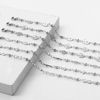 Klasik Gümüş Renk 304 paslanmaz çelik bilezikler Bağlantı Kablosu Zincir Çiçek Nazar Adam Kadınlar İçin moda takı Hediyeler 18cm