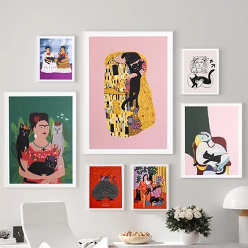 Klasik Sanatçı Klimt Kedi Öpücük Boyama Tuval üzerine Baskı Posteri Soyut Sanat Duvar Picatso Bayan Resimleri İçin Oturma Odası Ev Dekor