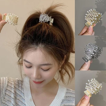 Kore Glitter Rhinestone Saç Pençeleri Kadınlar İçin İnci Alaşım Tokalar Yengeç Kelepçe At Kuyruğu saç tokası Moda saç aksesuarları