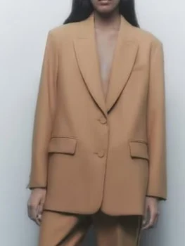 Kumsvag 2022 Sonbahar Kadın Gevşek Blazers Palto Takım Elbise Rahat Katı Tek Göğüslü Kadın Zarif Sokak OL Blazer Giyim