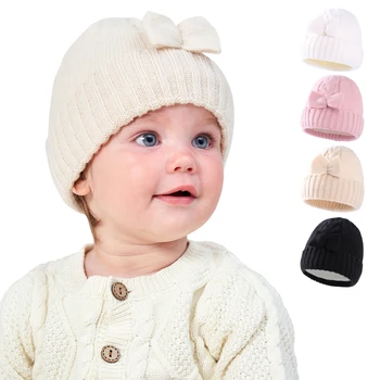 Kış çocuk örgü bere örgü Bebek Sevimli şapka Kızlar için Yürümeye Başlayan Kapaklar sıcak Polar Astar ile