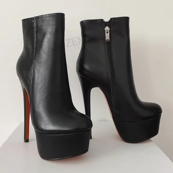 LAIGZEM GERÇEK DERİ Kadın Ayak Bileği Platformu Çizmeler Zip Up Stiletto Yüksek Topuklu Çizmeler Bej siyah ayakkabı Kadın Büyük Boy 33 38 39 40