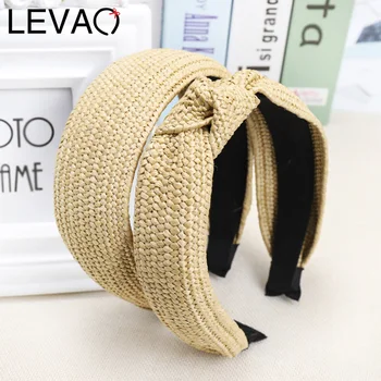 LEVAO Kore Tarzı Katı Düğümlü El Yapımı Hasır Kafa Bandı Türban Kadınlar Kızlar için Çember Çerçeve Hairbands saç aksesuarları Şapkalar