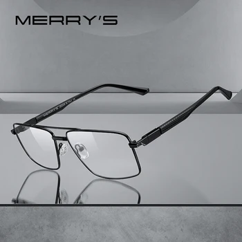 MERRYS tasarım Erkekler Klasik Titanyum Alaşımlı Optik Dikdörtgen Gözlük Çerçeveleri Asetat Bacaklar Gözlük Erkek Gözlük S2159