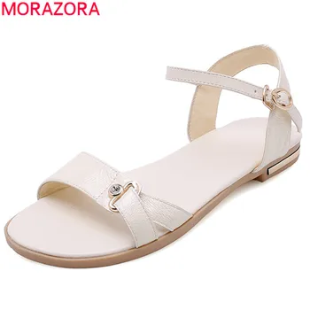 MORAZORA sıcak satış 2021 yeni ayakkabı kadın sandalet hakiki deri ayakkabı toka basit yaz ayakkabı moda düz plaj ayakkabısı kadın