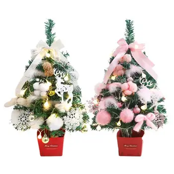 Masa Üstü Noel Ağacı ışıkları İle 60cm Mini Yapay Masaüstü Noel Ağacı Peluş Topları Süsler Kapalı Noel Dekor