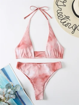 Mikro Bikini Seksi Kadın Mayo 2022 Yeni Batik Halter Tanga Mayo Bikini Set Yüksek Bel Yaz Plaj Mayo Kadın 4