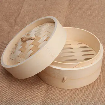 Minimalist Doğal Bambu Buharda Aracı El Yapımı Köfte Çörekler Yumurta Vapur Sepeti Mutfak Malzemeleri Mini Tepsi Kapaklı