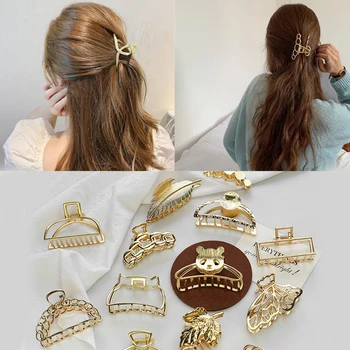 Moda Geometrik Zarif Metal Saç Pençe Kadınlar Lady Altın Hollow Kelebek Ayı saç tokası Retro Tokalar Yengeç saç aksesuarları