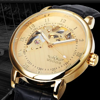 Moda Kazanan İzle Altın İskelet Saatler Erkekler Mekanik El Rüzgar Kol Saatleri Ucuz Fiyat Reloj Hombre Relogio Masculino