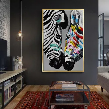 Moda Modern Soyut Hayvanlar Baskılı Zebra Posteri Yağlıboya Tuval Üzerine Resim Duvar Sanatı Oturma Odası Ev Dekor için