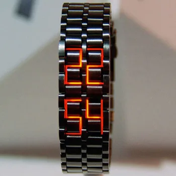 Moda Siyah Tam Metal Dijital Lava kol saati Erkekler Kırmızı / Mavi LED Ekran erkek Saatler Hediyeler Erkek Erkek Spor Yaratıcı Saat