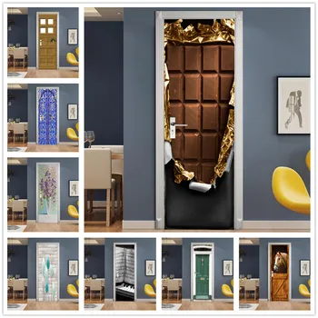 Modern Tasarım Kapı Sticker Duvar Kağıdı Çikolata Piyano At Kendinden yapışkan çıkartmalar Porte Deursticker Oturma Odası Dekor Duvar Sanatı