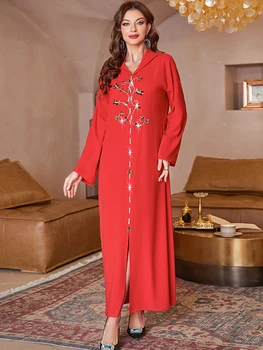 Müslüman Kadınlar Dellaba İşi Elmas Fas Jalaba Dubai Suudi Parti Akşam Jalabiya İslam Kaftan Bayram Abaya Arapça Elbise