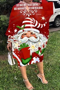 Noel Elbise Kadın Moda Uzun Kollu Kırmızı Noel Baba Elbiseler Parti Akşam Gevşek Maxi uzun elbise Zarif Meslek Vestidos