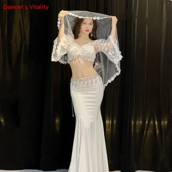 Oryantal Dans Yarışması Kostüm Set Uzun Kollu Üst + etek 2 adet Oryantal Dans Elbise Kadın Oryantal Dans Uygulama Etek Kıyafet