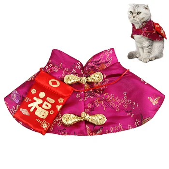 Pet Kedi Tang Takım Elbise Küçük Kırmızı Zarf Şenlikli Pelerin Pet Pelerin Çin Tarzı Şenlikli Pet Köpek Pelerin Pet Kostüm Yavru Kediler İçin