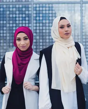 Prim şifon eşarp müslüman Başörtüsü kadın düz renk islam Tevazu Underscarf Türban Düz uzun şal başörtüsü Çaldı 180x75 cm