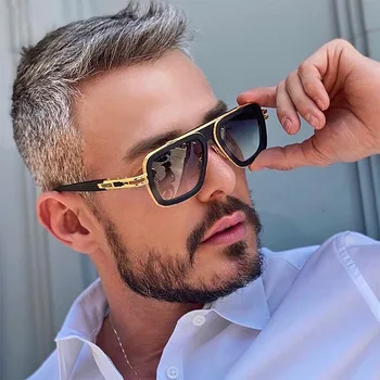 Retro erkek Kare Güneş Gözlüğü Marka Tasarımcısı erkek Bayanlar Moda Lüks Klasik Büyük Çerçeve Degrade Sürüş Güneş Gözlüğü UV400