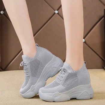 Rimocy Gizli Topuklu Platformu Sneakers Kadınlar Nefes Hava Mesh Kama Çorap Ayakkabı Kadın 2022 Bahar rahat ayakkabılar Zapatos De Mujer