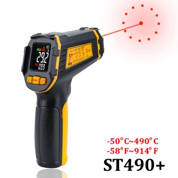 ST390 + ST490 + Sıcaklık Ölçer Termometre kızılötesi Dijital LCD Endüstriyel Açık Lazer Pirometre IR Termometre