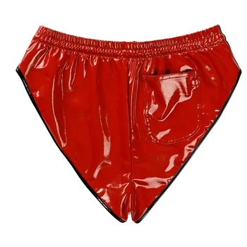Seksi Parlak PVC Deri Şort Kadınlar İçin Erotik Altında Yüksek elastik Tanga Külot Parlak Lateks Mini pantolon İpli Sexi 1