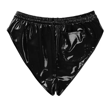 Seksi Parlak PVC Deri Şort Kadınlar İçin Erotik Altında Yüksek elastik Tanga Külot Parlak Lateks Mini pantolon İpli Sexi 3