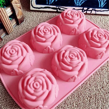 Silikon 6 Delik Çiçek Gül Kek Dondurma Çikolata Kalıp Sabun 3D Cupcake Bakeware pişirme kabı Kek Pan Muffin Kalıp