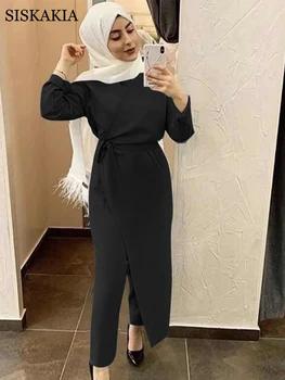 Siskakia Kadınlar Katı Kuşaklı Tulum Uzun 2020 Avrupa ve Amerikan Moda Tulum Dubai Müslüman Tulum Güz 2020 Yeni 0