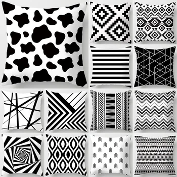 Siyah ve Beyaz Geometrik Ekose Harfler polyester yastık Örtüsü Atmak Yastık Arabası Ev Dekor çekyat Dekor Yastık