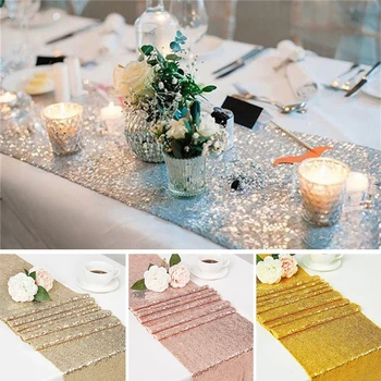Sparkly Masa Koşucu Glitter Net Masa Koşucular Altın masa örtüsü Toz Geçirmez Dekoratif Masa Örtüsü Düğün Parti Yemek masa süsü
