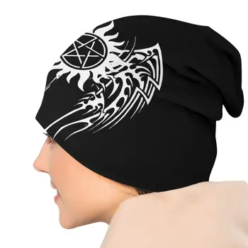 Supernatural Lucifer Siyah Şeytan Şeytan Şeytan Kap Vintage Kayak Skullies bere şapkalar Kadın Termal Elastik Kaput Örme Şapka 4