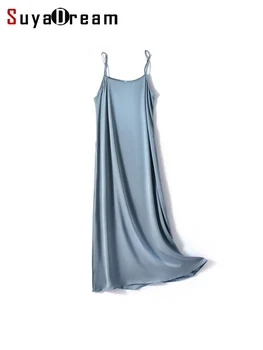 SuyaDream Kadın Maxi Elbise İpek Çift Joe Katı Spagetti Kayışı Uzun Şık Elbiseler 2021 Bahar Zarif Yaz Elbiseler