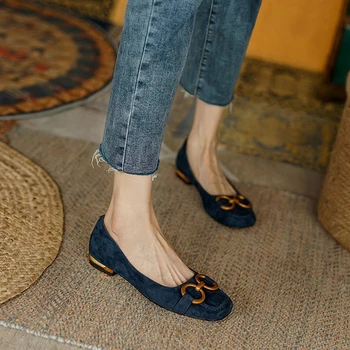 Sıcak satış Bayanlar düz Ayakkabı Retro Kare Ayak deri makosenler Kadınlar için 2022 Bahar Rahat Daireler Zarif Metal toka kadın ayakkabısı 5