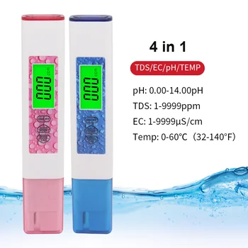 TDS ph ölçer 4 İn 1 PH/TDS/EC/Sıcaklık Ölçer Dijital Su Kalitesi Monitör Test Cihazı Havuzları, İçme Suyu, Akvaryumlar