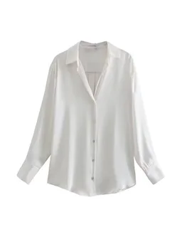 TRAF Kadın Leke Katı Bluz Gömlek 2022 Yaz Moda İnce Şık Ofis kadın bluzları Vintage Uzun Kollu T-shirt Dört Renk 2