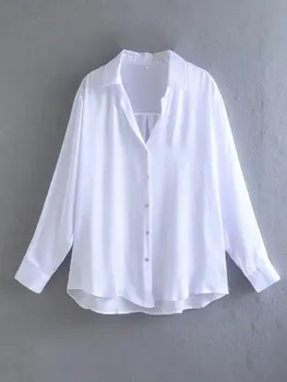 TRAF Kadın Leke Katı Bluz Gömlek 2022 Yaz Moda İnce Şık Ofis kadın bluzları Vintage Uzun Kollu T-shirt Dört Renk 3